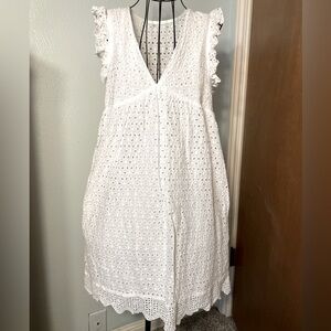 White Eyelet Sundress Babydoll‎ V-neck Dress